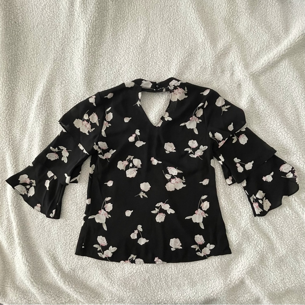 Candie’s Black Floral 3/4 Layered Sleeve Blouse size S